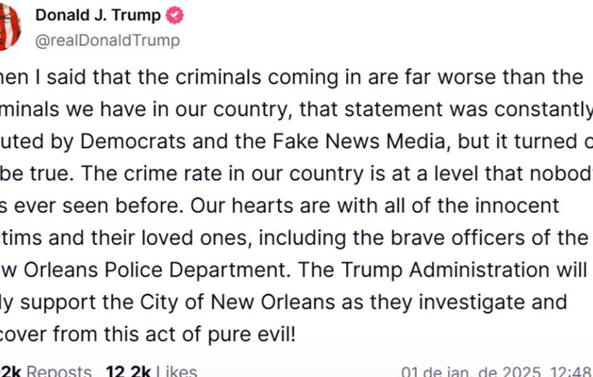  Trump associa ataque em Nova Orleans à imigração irregular