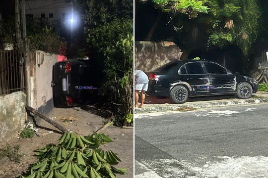  Motorista perde controle, derruba muro e carro tomba no Parque Esplanada, em Campos